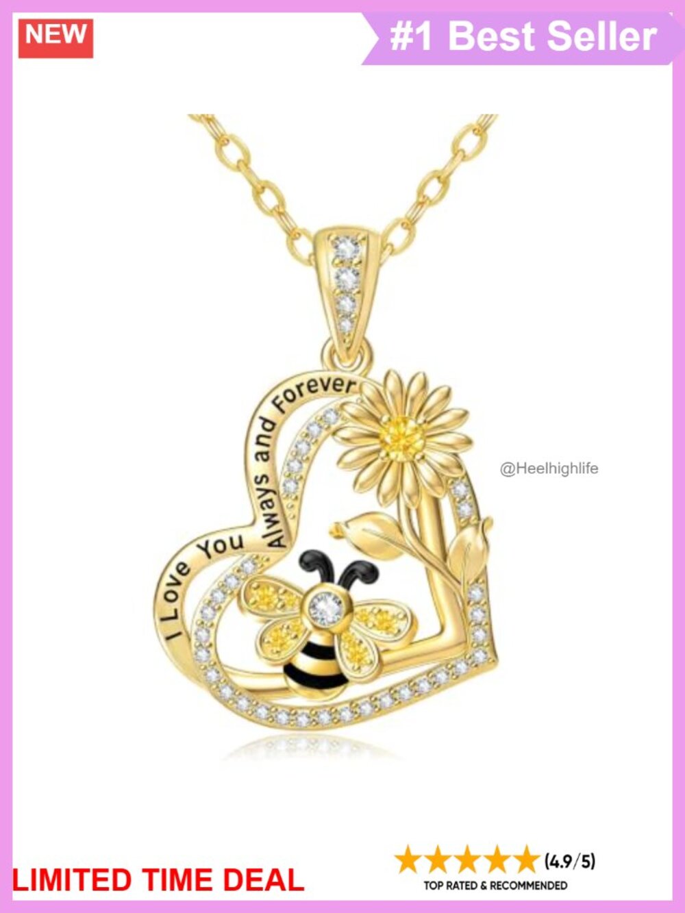14K Gold Plated Bee Pendant Necklace Adjustable 18-20 Inch